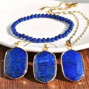 Lapis Lazuli Necklace Pendant Bracelet & Earrings Set
